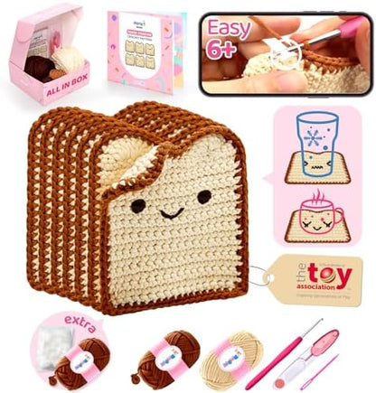 Mewaii Crochet Kit for Beginners, 6 Pack Toast Coaster Craft Set by Mewaii