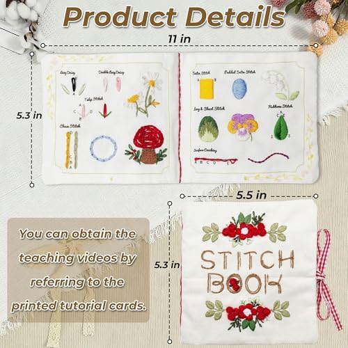Zisekdy Embroidery Stitch Book Kit for Adults Beginners, 32 Stitches, Hand Embroidery Guide with Floral Patterns, Includes Hoop, Threads and Tools, DIY Sewing Craft Starter Set, Gift for Craft Lovers - Image 5