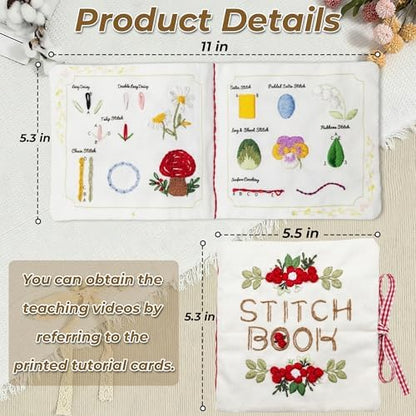Zisekdy Embroidery Stitch Book Kit for Adults Beginners, 32 Stitches, Hand Embroidery Guide with Floral Patterns, Includes Hoop, Threads and Tools, DIY Sewing Craft Starter Set, Gift for Craft Lovers - Image 5