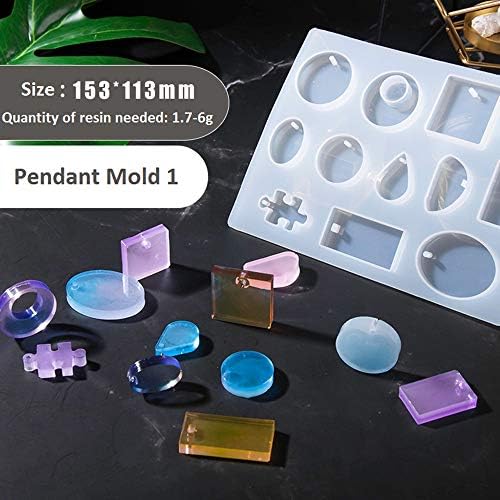 10x30ml Crystal Clear UV Epoxy Resin with Holographic Glitter Dried Flowers 2 Pendant Molds 17 Bezels & Tapes, Resin Kit with Portable UV Lamp & Tweezers for Jewelry Making Resin Crafts DIY - Image 5