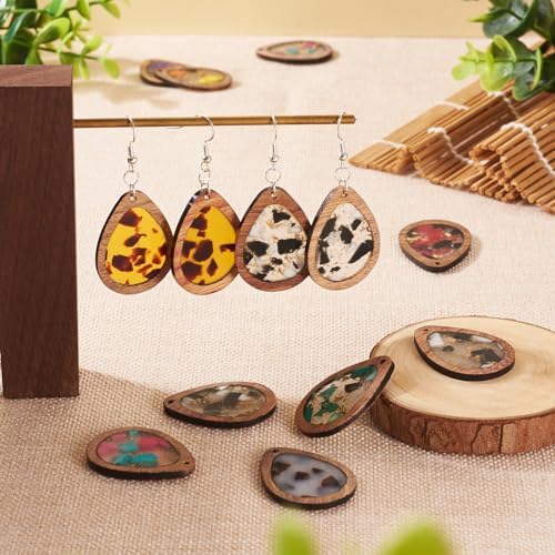 Boutigem 56Pcs Wood Dangle Earring Charm Kit with Teardrop Resin Wood Pendants Earring Hooks Jump Rings for DIY Women Jewelry Making Necklace Keychain Decor - Image 4