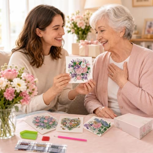 6 Pack Flower DIY Diamond Art Greeting Card Kit with Envelopes - Image 5