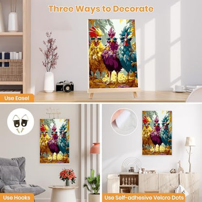 MXJSUA Three Chickens Framed Paint by Numbers Kit for Adults Beginner with Wooden Easel, Adults' Paint-by-Numbers on Canvas, Easy DIY Acrylic Number Painting for Home Decor Gifts, 8x12 inch - Image 2