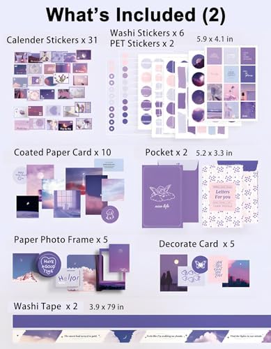 JOYCHOIC 348 Pcs Scrapbook Kit, Moonlight Junk Journal Supplies, Purple Journaling and Scrapbooking Materials, Large Aesthetic Collection for Women, Stationery DIY Arts Craft, Adults Daily - Image 4