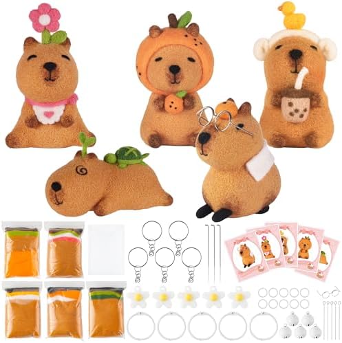 Capybara Needle Felting Kit - 5 Set Cute Animal DIY Doll Wool Craft Set with Felt Tool Instruction Foam Mat, DIY Needlework Keychain Craft for Adults Beginners Christmas Birthday Gift (Style 3) by Unknown