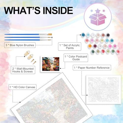 Paint by Numbers Kit for Adults, Flowers Street Number Painting Canvas Kit - Image 4