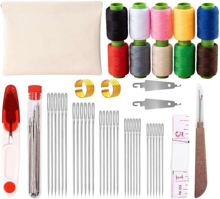 wxfhtda 44Pcs Portable Sewing Kit for Adults and Beginners- Big Eye Stainless Steel Needles for Hand Sewing Kit with Thread Ripper, Threads, Needle Threaders and Thimbles by wxfhtda