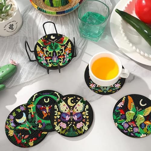 EWJRNSF 10 PCS Butterfly Diamond Art Coasters Kit with Holder for Adults - Image 5