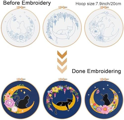Louise Maelys 3 Set Cat Moon Embroidery Kit for Beginners Craft - Image 3
