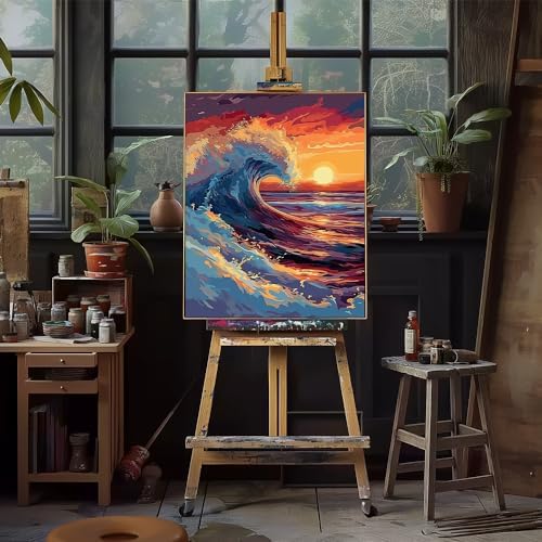 Natuyalo Paint by Numbers for Adults - DIY Adult Paint by Number Kits Painting on Canvas Sea Wave Painting by Numbers for Beginners, Sunset Seascape Art Craft Kits for Adults (16x20 Inch) - Image 4