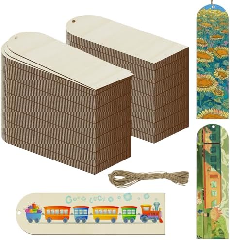 100 PCS Arch Unfinished Wood Bookmarks with 10M Rope by Jyongmer