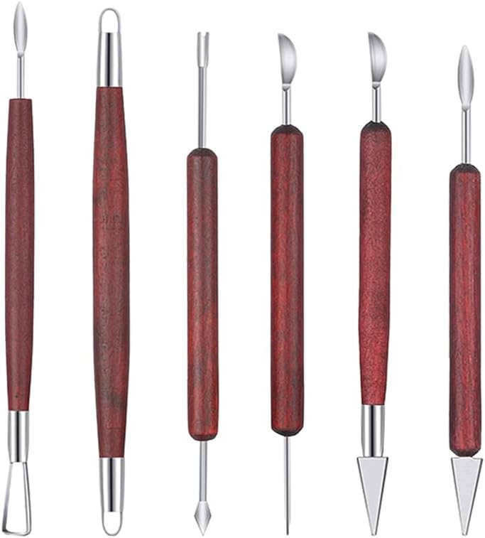 Pottery Tools and Supplies for Polymer, Yagugu 6Pcs Basic Wood Ceramics Carving Tool Supplies kit Accessories for Adults and Artists Modeling Shaping Building for Art&Craft by Yagugu
