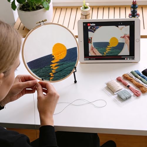 Armindou Hand Embroidery DIY Kits for Beginners Adults, Sea Sunrise Embroidery Set Needlepoint Kits, Stamped Cross Stitch Kits for Beginners Adults, 2 Embroidery Hoops, Fabric(Attached Video Tutorial) - Image 4