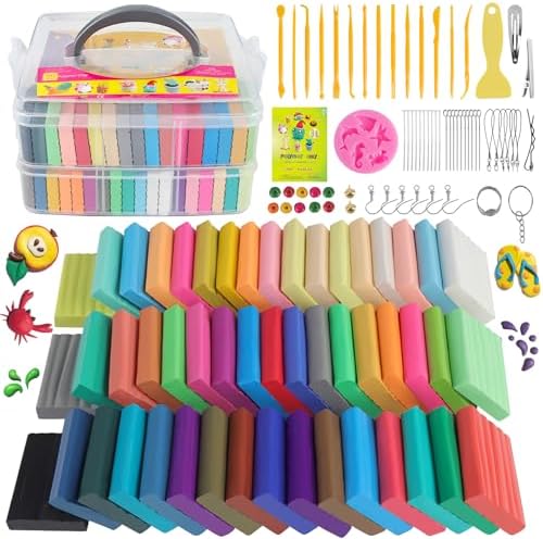CyAJM Polymer Clay 50 Colors Oven Bake Modeling Clay Kit with Jewelry Tools by CyAJM