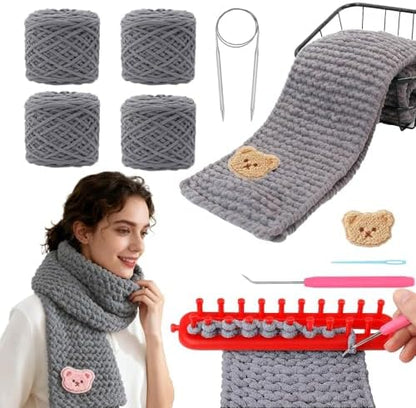 Yarniss Knitting Loom Kits，Knitting Scarf Kits with Gray Yarn by Yarniss