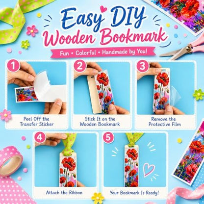 70 PCS Wood Bookmark Blanks Making Kit, 20 Large Thick Unfinished Wood Bookmarks with Tassels, 20 UV DTF Stickers & Ribbons, DIY Craft Kit for Book Lovers, Reading Gifts, Teachers, Student - Image 4