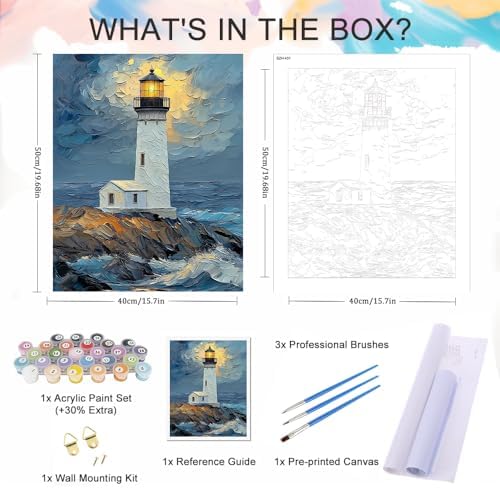 Natuyalo Lighthouse Paint by Number for Adults - DIY Acrylic Painting Adults Paint by Numbers Seaside Landscape, Paint by Numbers Kits for Gift Home Wall Decor 16x20 inch - Image 5