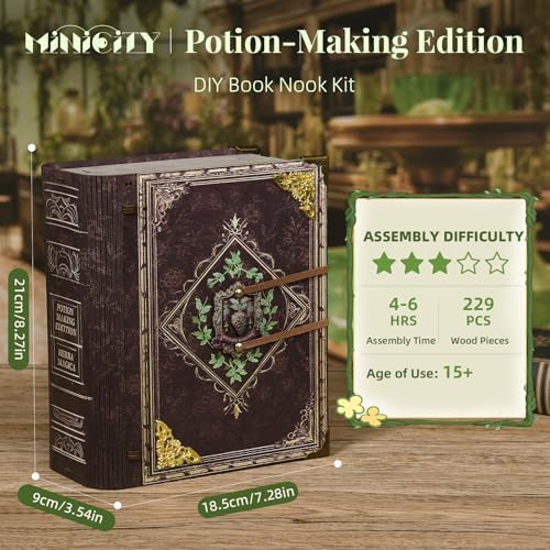 MiniCity Potion-Making Book Nook Kit, 3D Wooden Bookshelf Puzzle with LED - Image 5