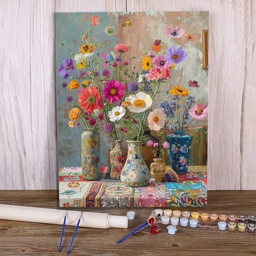 MaiMMaledy Paint by Numbers Kit for Adults Beginners Canvas Pictures with Framed Drawing Painting Acrylic Pigment with Wooden Triangle Easel Vase Ornaments 8Wx12L inch - Image 3