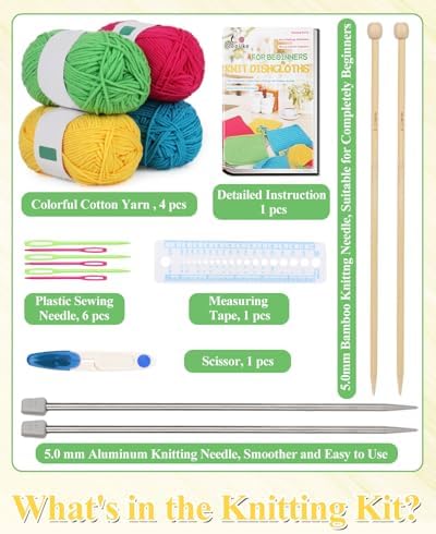 Aeelike Knitting Kit for Beginner Adult, Easy Dishcloth Knit Set, Color A - Image 4