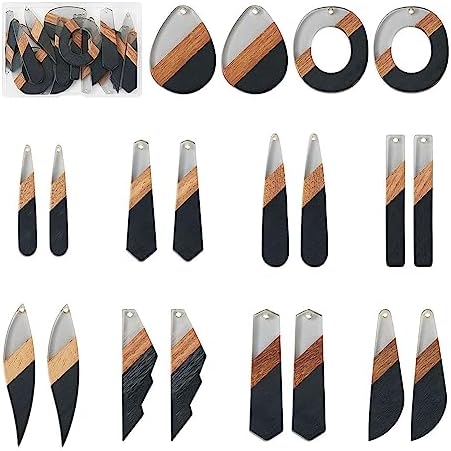 FASHEWELRY 20Pcs Resin Wood Earring Charms 3 Tone Wooden Earring Blanks Teardrop Hexagon Rectangle Geometry Wooden Earring Findings for Jewelry Making (Black) (RESI-TA0001-62-Biyun) by FASHEWELRY