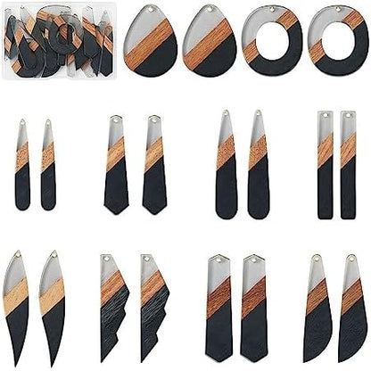FASHEWELRY 20Pcs Resin Wood Earring Charms 3 Tone Wooden Earring Blanks Teardrop Hexagon Rectangle Geometry Wooden Earring Findings for Jewelry Making (Black) (RESI-TA0001-62-Biyun) by FASHEWELRY