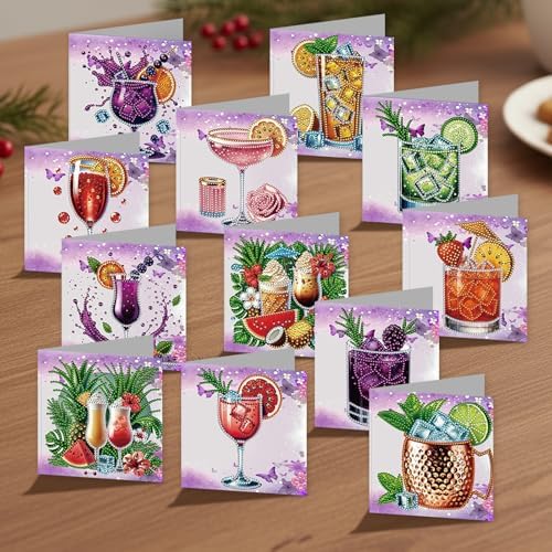 12 Pack Diamond Painting Greeting Cards Fruit Juice Theme DIY 5D Diamond Art Cards with Irregular Rhinestones Special Shaped Handmade Craft for Adults with Envelopes Gift Set - Image 4