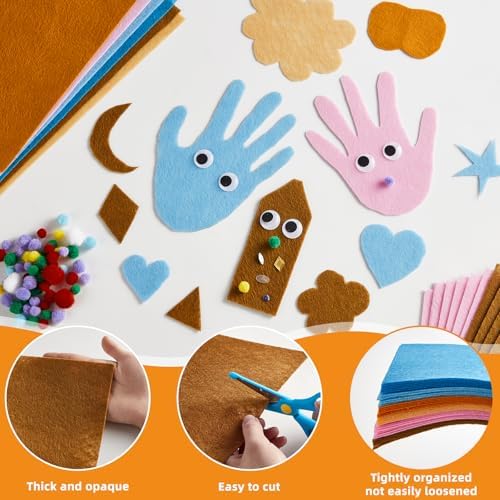 42Pcs Boho Felt Fabric Sheets 8 x 12 Inch Brown Beige Blue Assorted Soft Thick Felt Pack with Wiggle Google Eyes Pom Poms Glitter Patchwork Craft Supply for DlY Sewing Creative Art Project Decor - Image 3