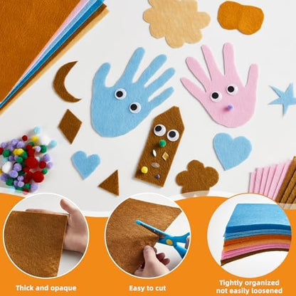 42Pcs Boho Felt Fabric Sheets 8 x 12 Inch Brown Beige Blue Assorted Soft Thick Felt Pack with Wiggle Google Eyes Pom Poms Glitter Patchwork Craft Supply for DlY Sewing Creative Art Project Decor - Image 3