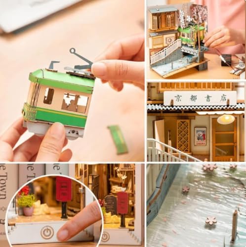 Rolife DIY Book Nook Kit Sakura Densya, DIY Miniature Booknook Kit Creative Decorative Bookend Bookshelf Insert 3D Puzzles for Adults, Halloween/Christmas Decorations/Gifts for Adults (Sakura Densya) - Image 6