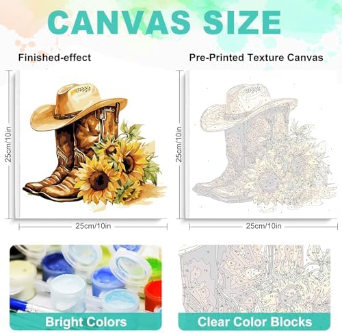 GEEHEIY Framed Paint by Numbers Kit for Adults, Cowboy Boots, 10 x 10 Inch - Image 3