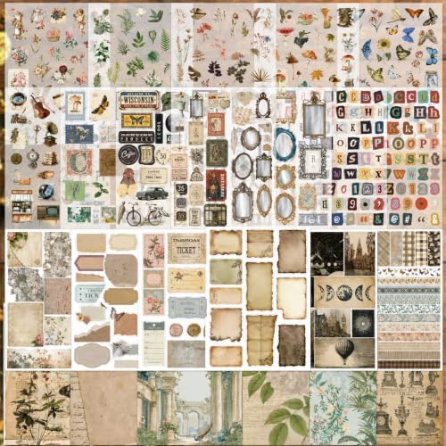 Scrapbook Supplies Kit, 24 Sheets 500+ Scrapbook Craft Paper & Vintage Stickers All-in-One Junk Journaling Set(Vintage) - Image 3