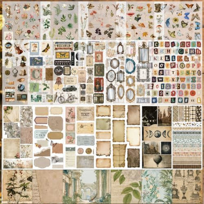 Scrapbook Supplies Kit, 24 Sheets 500+ Scrapbook Craft Paper & Vintage Stickers All-in-One Junk Journaling Set(Vintage) - Image 3