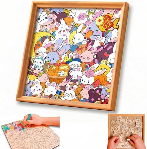 DIY Wooden Rabbit Puzzle Frame, 39 Colorable Puzzle Pieces, Comes with 12 Coloring Pens, Creative Art Craft Set, Suitable for Adults, Unique Handmade Gift for Bunny Lovers, Home Decor (Bunny) by Unknown