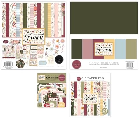 Carta Bella Pressed Floral Classic Bundle Art Craft Kit - Collection Kit, Solids Kit, Ephemera, and 6x6 Paper Pad by Unknown