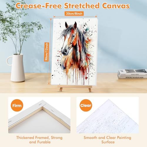 Bowetile Framed Paint by Numbers for Adults Beginners with Wooden Easel, Horse Adults' Paint-by-Number Kits on Canvas, Watercolor Acrylic Number Painting for Home Decor Birthday Gifts, 8x12in - Image 2