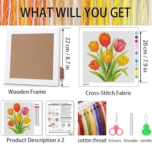 VIGEGU Tulip Stamped Cross Stitch Kits for Adult Beginner with Wooden Frame - Image 2