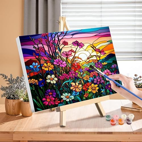 Flower Paint by Numbers for Adults with Framed Canvas - with Wooden Easel - Image 3