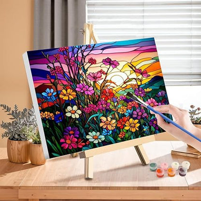 Flower Paint by Numbers for Adults with Framed Canvas - with Wooden Easel - Image 3