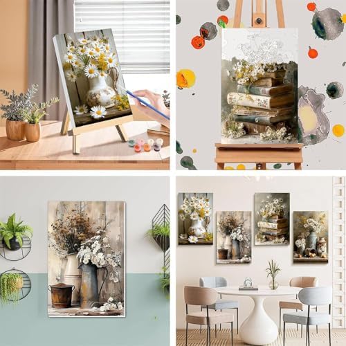 4 Pack Flower Paint by Numbers for Adults with Framed Canvas - Wooden Easel - Image 5