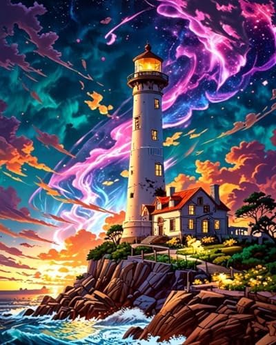 GEEHEIY Paint by Numbers Kit for Adults, Lighthouse Aurora, 16 x 20 Inch by GEEHEIY