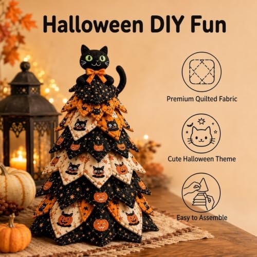Quilted Christmas Tree Kit – Pre-Cut Fabric & Foam Cone DIY Tabletop Decoration with Tree Topper, No-Sew Holiday Craft Kit for Adults & Kids, Christmas Tree Decorations for Home, Party & Gifts (set13) - Image 2