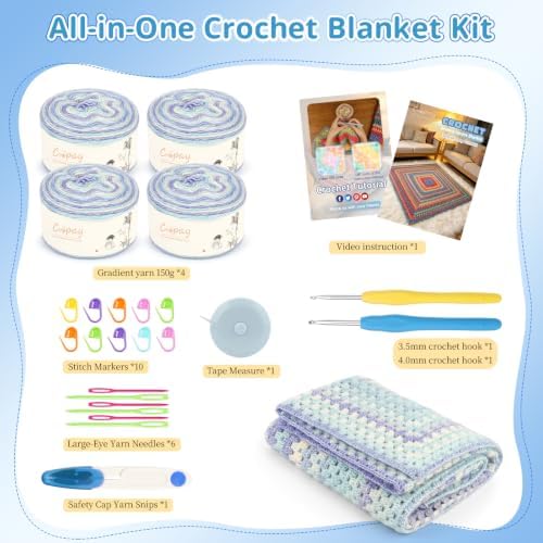 Coopay Crochet Blanket Kit for Beginners w/Step-by-Step Instructions - Image 3