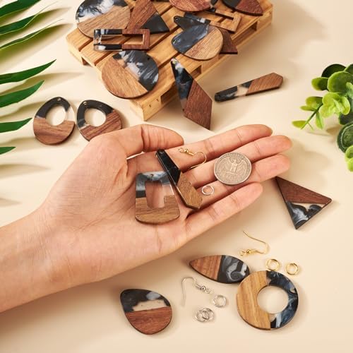 FASHEWELRY 20Pcs Resin Wood Earring Charms Milk Cow Wooden Earring Blanks Geometric Wooden Earring Findings Vintage Boho Charms for Jewelry Making with Earring Hooks & Jump Rings - Image 4