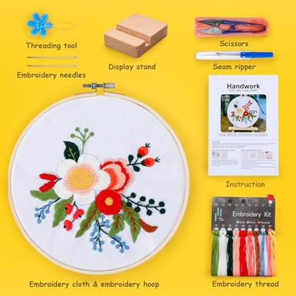 BERYA Embroidery Kit for Beginners, Flowers and Leaves Embroidery Practice Kit, Hand Floral Embroidery Starter Kit for Adults with Video Step by Step Instructions, Hoops, Threads and Needles (BEF014) - Image 2