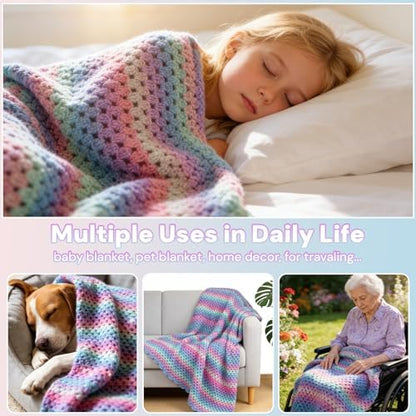 HUYEIOBGD Crochet Blanket Kit for Beginners – Super Easy Crochet Starter Kit with Soft Gradient Yarn, Step-by-Step Video Tutorials & Crochet Accessories, Aurora Purple, Crochet kit - Image 5