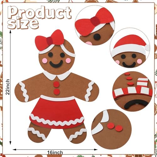 2 Pcs DIY Felt Christmas Gingerbread Man Set with 50 Pcs Detachable Ornaments Large Gingerbread Man DIY Decorations Christmas Door Wall Hanging Xmas Gifts for Xmas Winter Holiday Party Decorations - Image 2