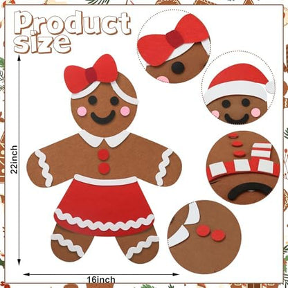 2 Pcs DIY Felt Christmas Gingerbread Man Set with 50 Pcs Detachable Ornaments Large Gingerbread Man DIY Decorations Christmas Door Wall Hanging Xmas Gifts for Xmas Winter Holiday Party Decorations - Image 2