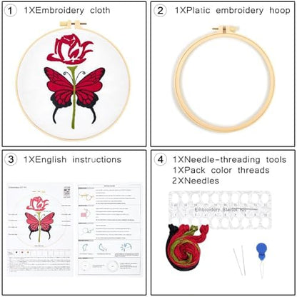 Butterfly Rose Embroidery Kits for Beginners Adults, Valentine's Day Hand Embroidery Kits, Cross Stitch Kits for Adult Anniversary Valentine's Gifts, Entire Set of Embroidery Supplies & Video Tutorial - Image 5