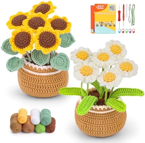 Iuuidu Crochet Kits for Beginners, 2PCS Crochet Flower Kit Sunflower by Iuuidu